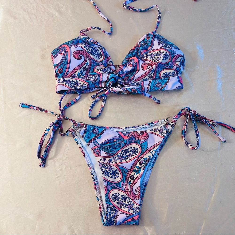 Paisley Print Bikini in Pink, Blue & Purple Size XS